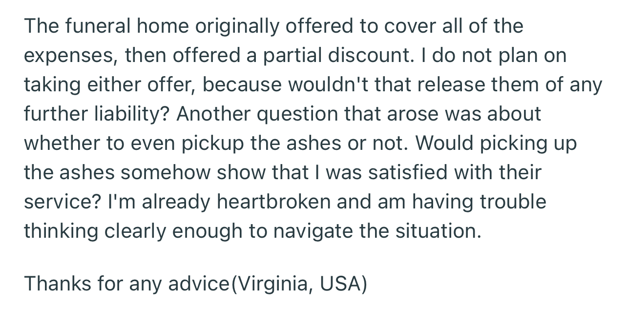 The funeral home made several enticing offers to the family, but all were turned down. OP wants punishment for such a terrible blunder