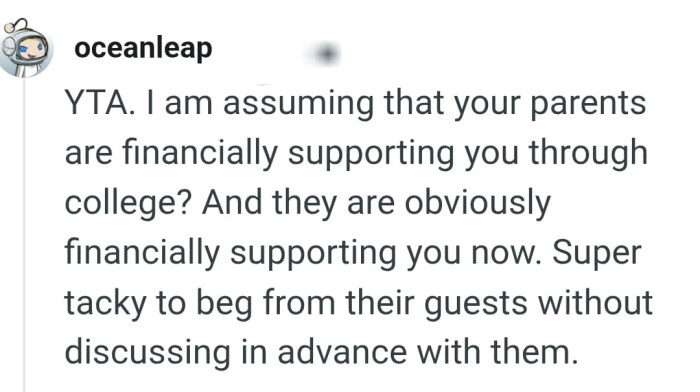 It's tacky to beg from guests