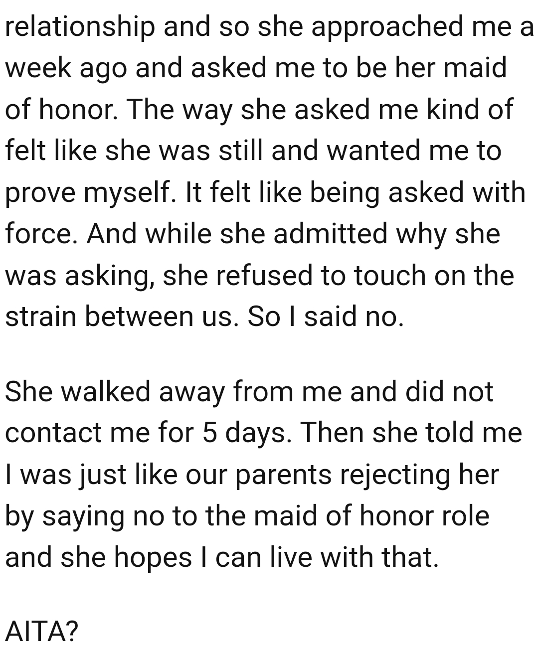 She walked away and did not contact the OP for 5 days