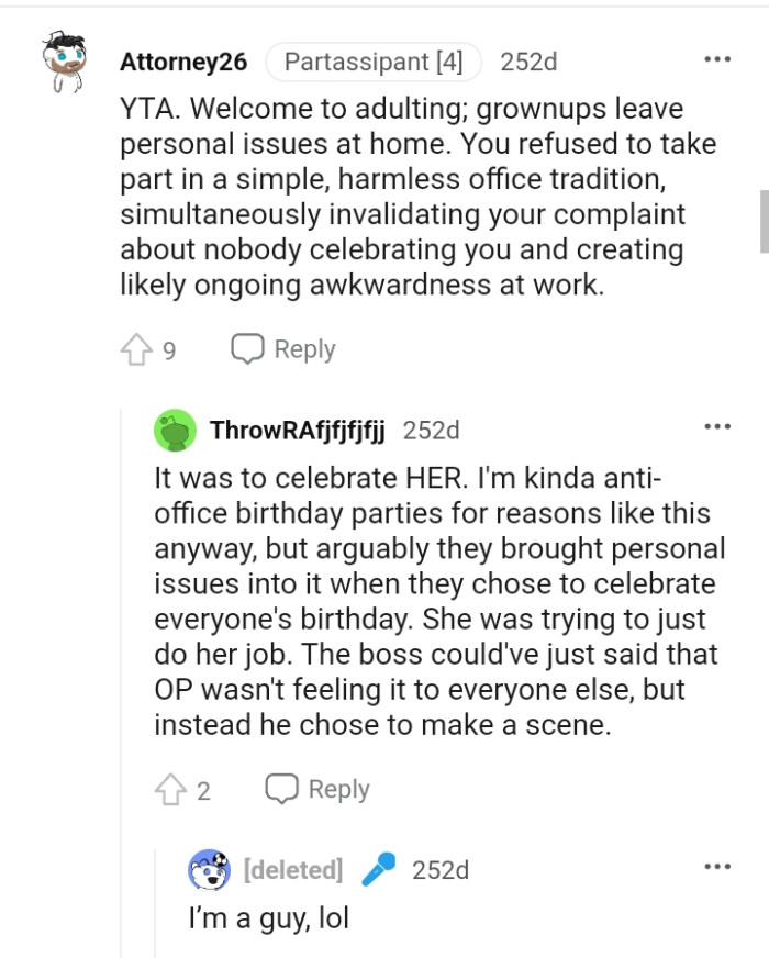 The OP refused to take part in a simple and harmless office tradition