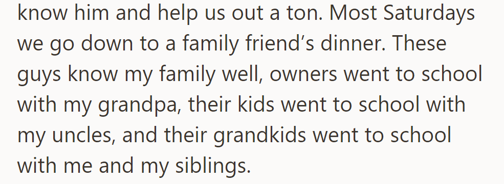 Saturdays: dinner at a friend's with locals intertwined in their family's story.