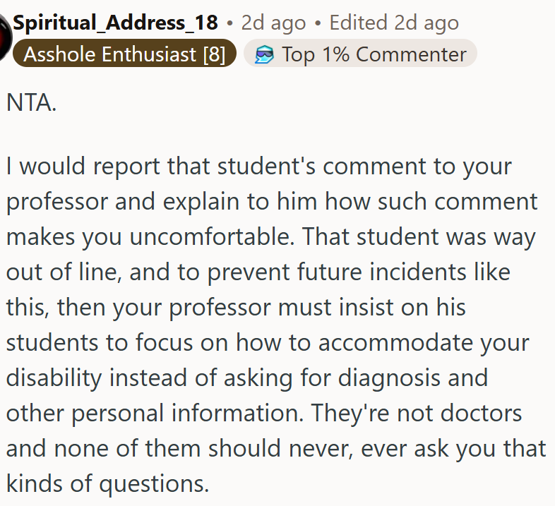 Maybe OP should report that student's comment.