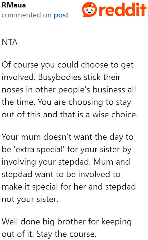 When it comes to weddings, not sticking one's nose in is the wisest choice.