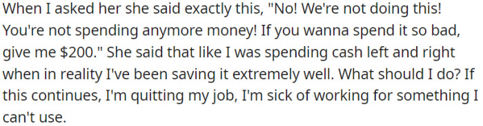 OP's Mum Refuses to Let Him Spend His Own Hard-Earned Money, Demanding $200 Instead