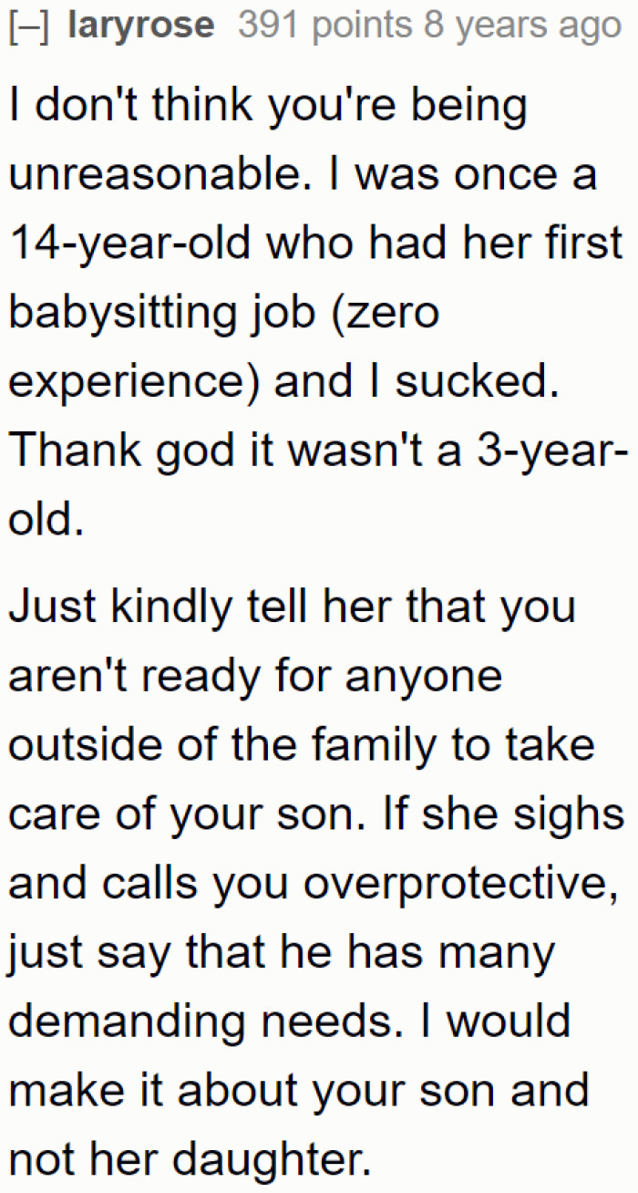 Redditors Take the OP's Side, Saying Her Refusal Isn't Unreasonable.