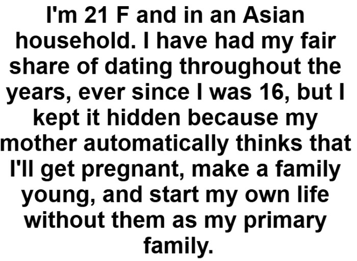 OP started off giving us a little insight into herself and her life, as well as the fact that she's currently dating but hasn't told her parents.