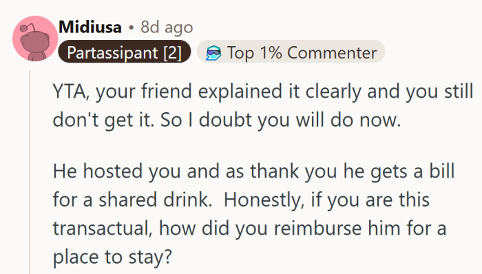 It’s hard to put a price on hospitality, but sending an invoice probably isn’t the way.