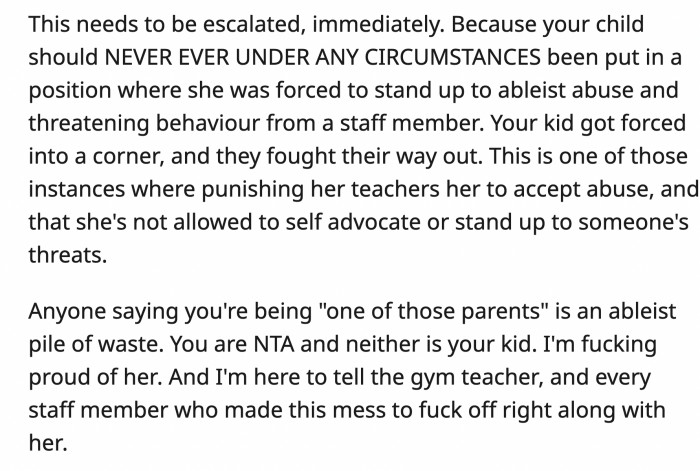 OP did what she should as a parent. More than that, she did all she could to advocate for her daughter against grown adults who are supposed to protect her and should know better.
