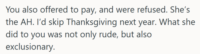 Hard to ignore the irony of refusing the money, then scolding her for not paying.