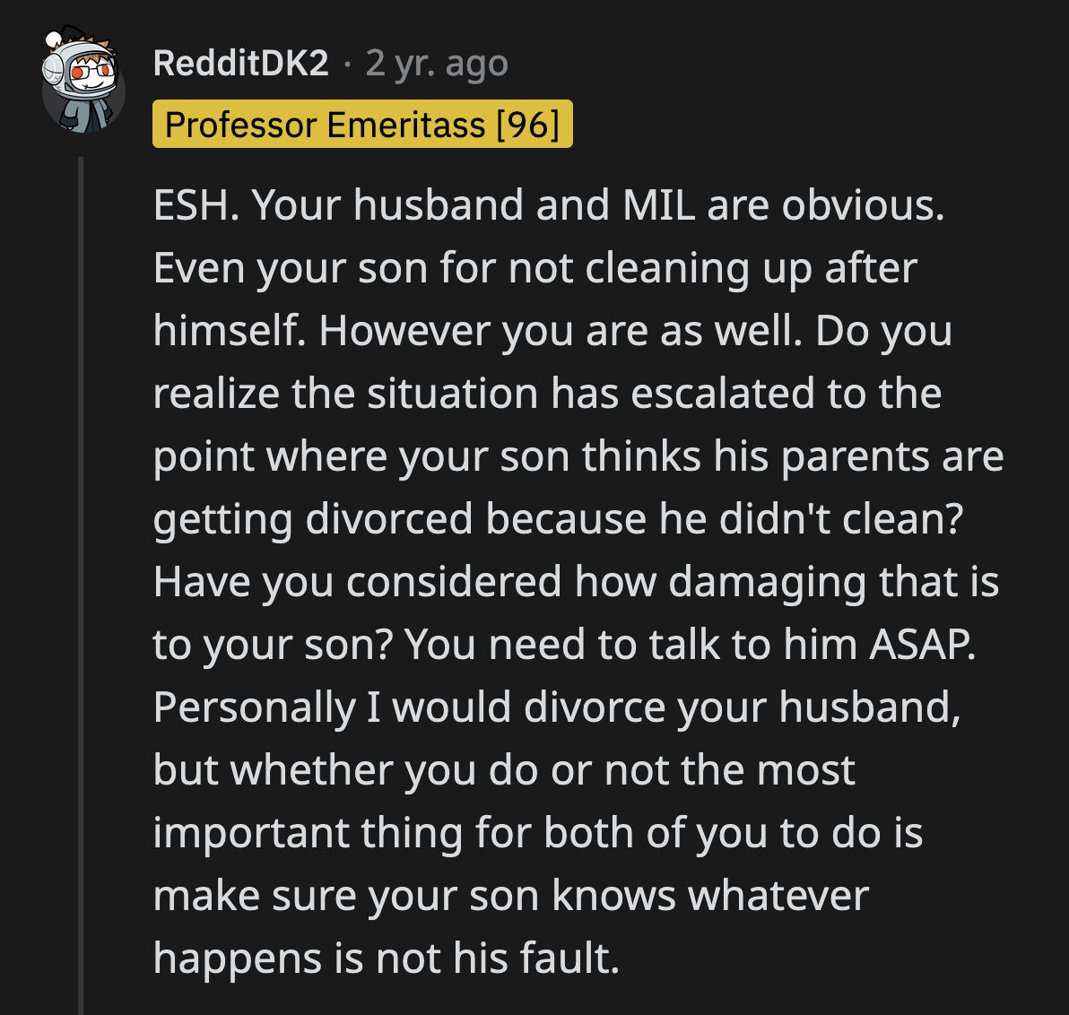 A commenter said everyone was at fault. They also found Danny's behavior when he got home concerning.