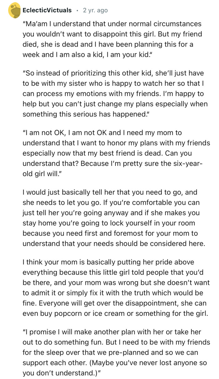 “I would just basically tell her that you need to go, and she needs to let you go.”