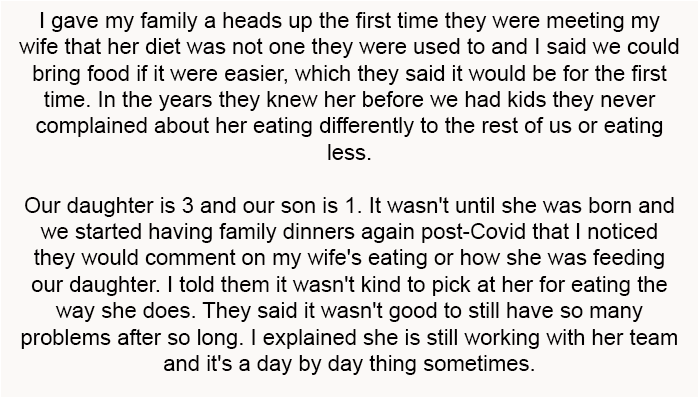 I noticed they would comment on my wife's eating or how she was feeding our daughter