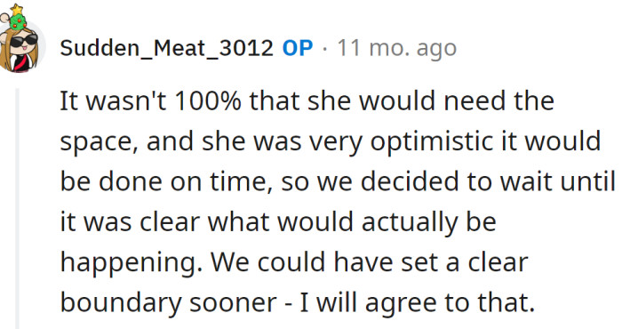 The OP explained they didn't know for sure if the MIL was going to need their kitchen