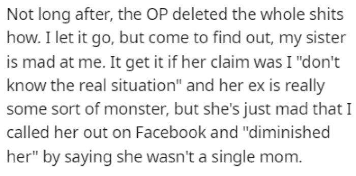 The post was deleted, and OP's sister is mad at them