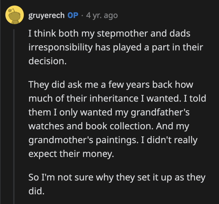 OP had no clue that their grandparents planned on leaving them most of their earthly possessions.