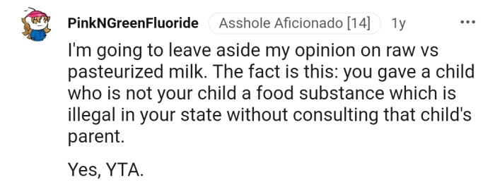 OP should have probably consulted Sam's mom first before giving him raw milk