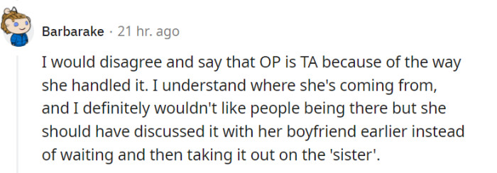 She could have handled it a lot better, but we do understand her feelings.