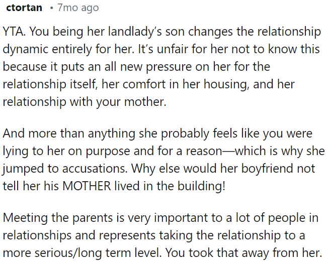 She likely feels deceived, as meeting parents is crucial for many in relationships, signaling seriousness.