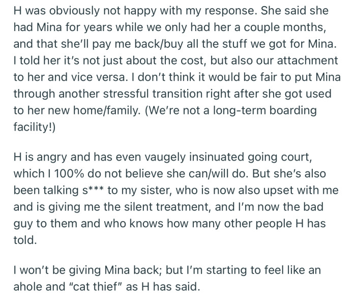 H has been upset and is threatening to sue OP