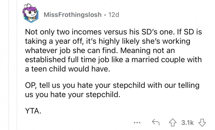 OP hates his stepchild, and it's obvious from his actions.