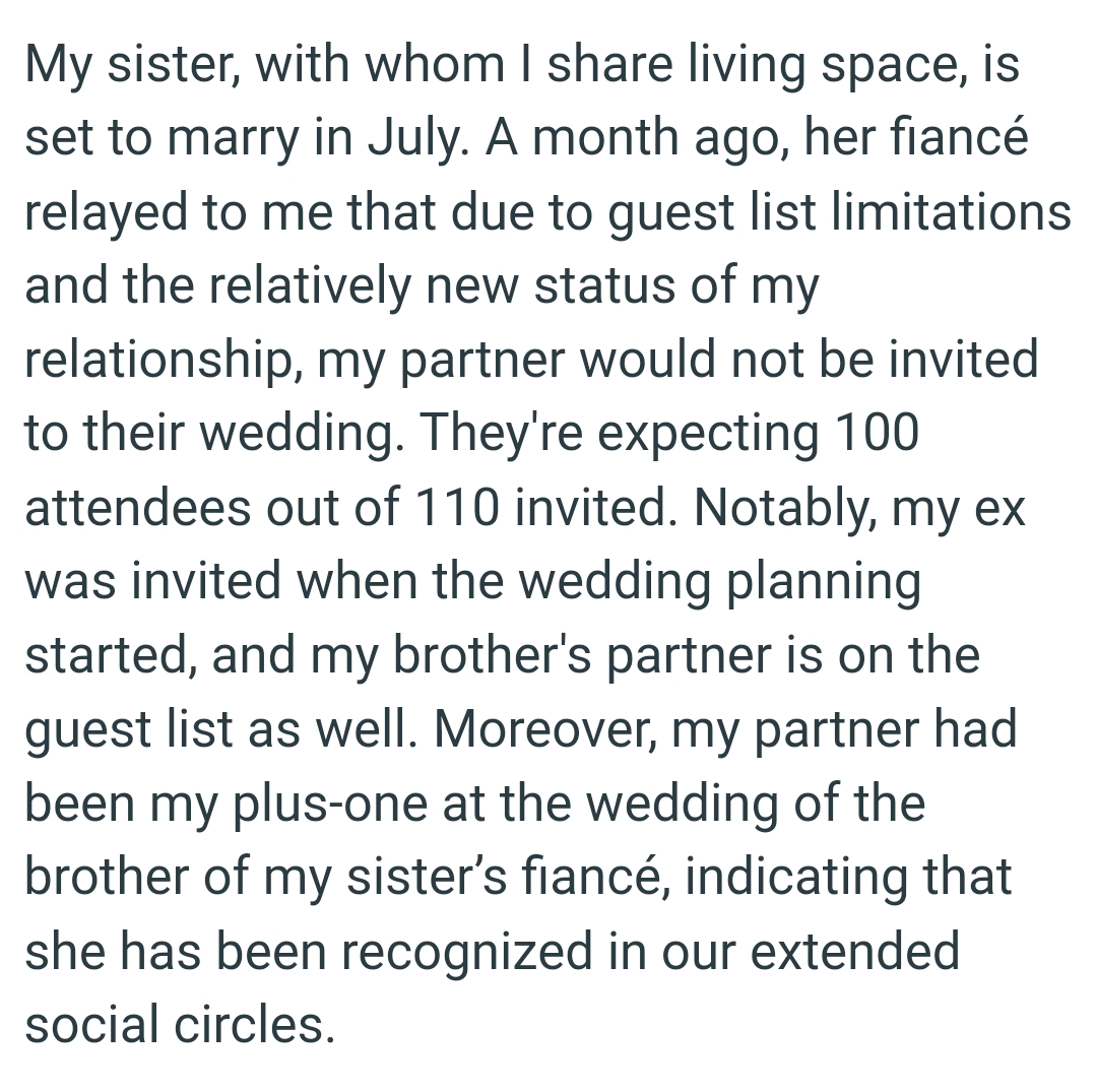 OP's ex was invited when the wedding planning started, as was his brother's partner