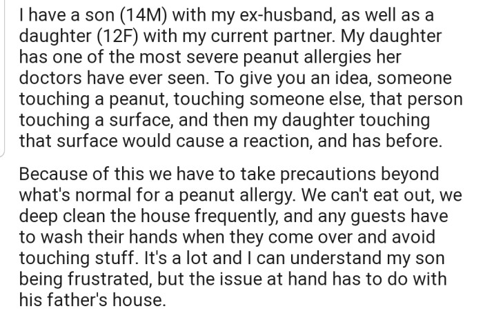 OP's daughter has a severe peanut allergy which makes her take precautions beyond what's normal for a peanut allergy