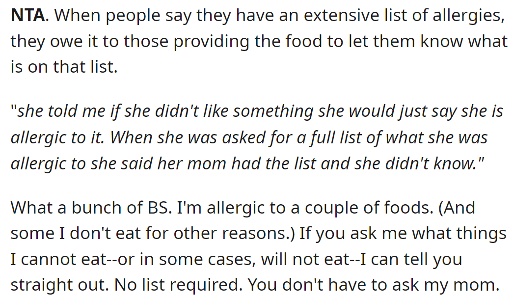 Adults should know what food they are allergic to.
