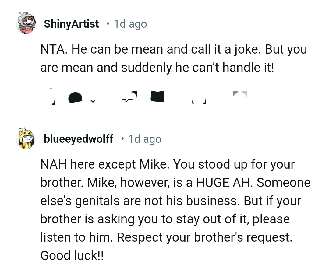 The OP stood up for her brother