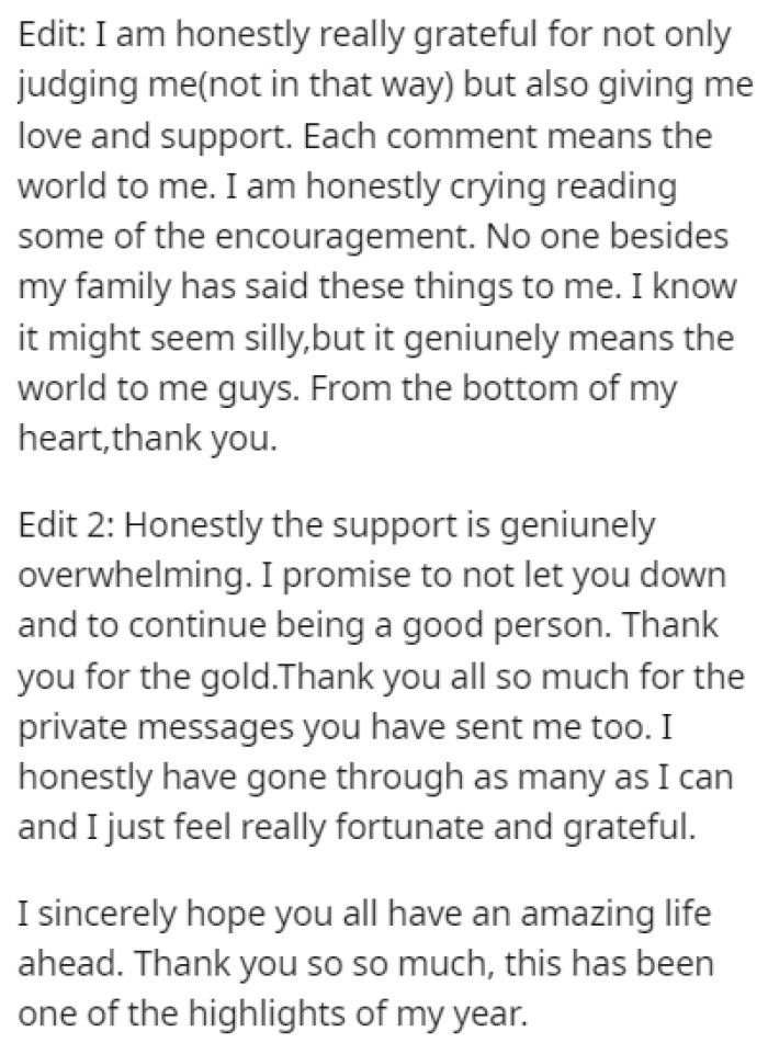 OP provided a few edits to the original story in which he thanked all the wonderful people in the comments