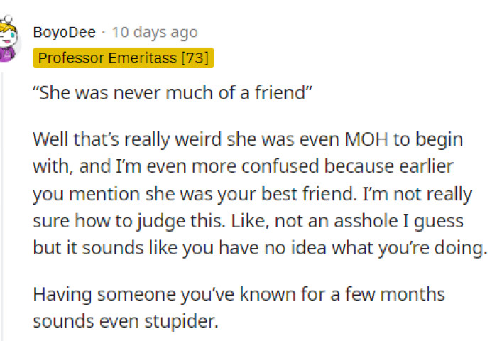 This is a really odd situation, and for it to have come about during wedding planning is even weirder.