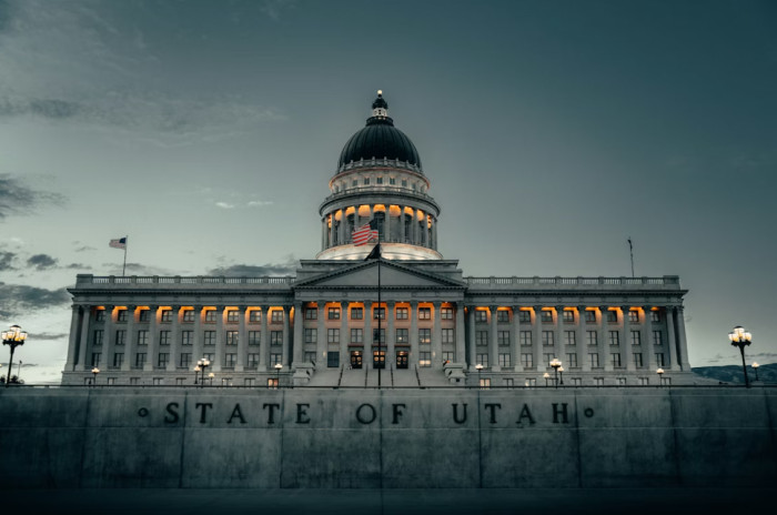 Utah state capitol building exterior, referencing Utah laws and statutes