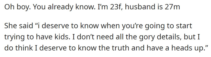 Her MIL directly told her she deserved to know about their personal plans: