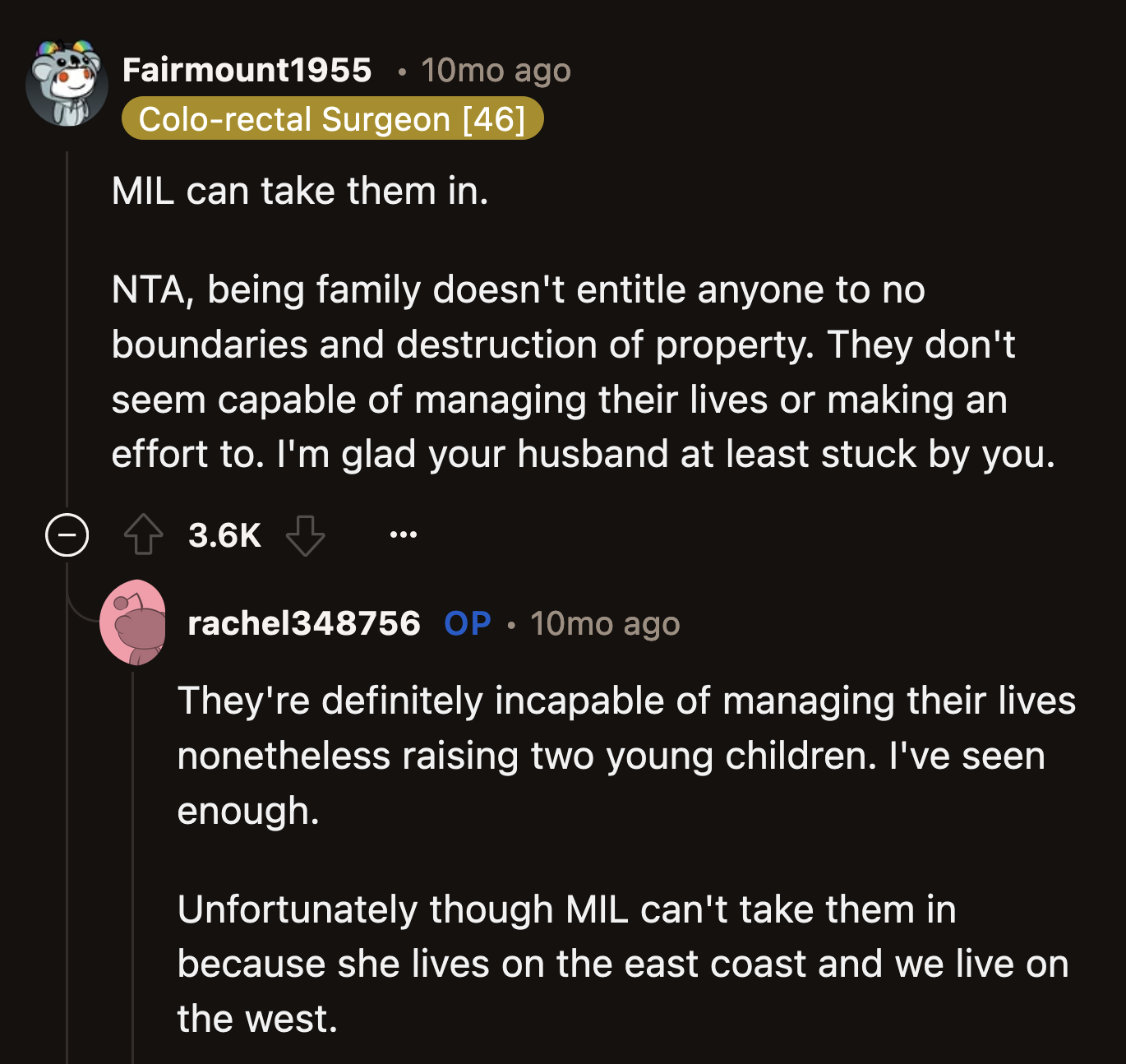 OP said her MIL can't offer her BIL's family a room because she lives in a one-bedroom apartment on the other side of the country.