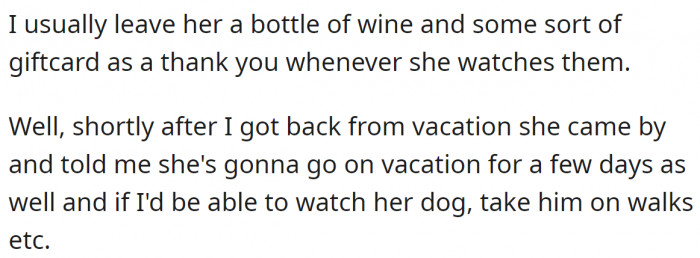 But then the neighbor asked the OP for the same favor: