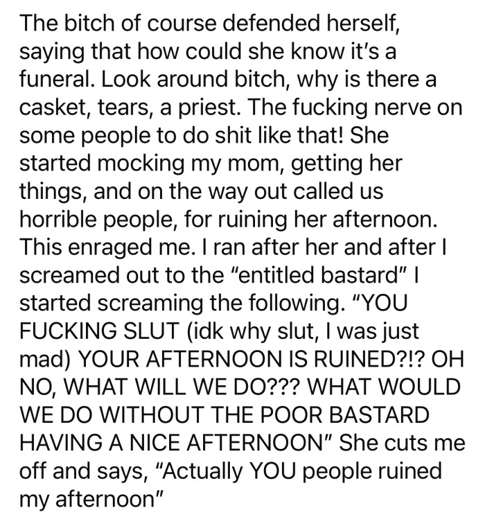 The argument carried on, and one thing the woman said made Op's mom even angrier.