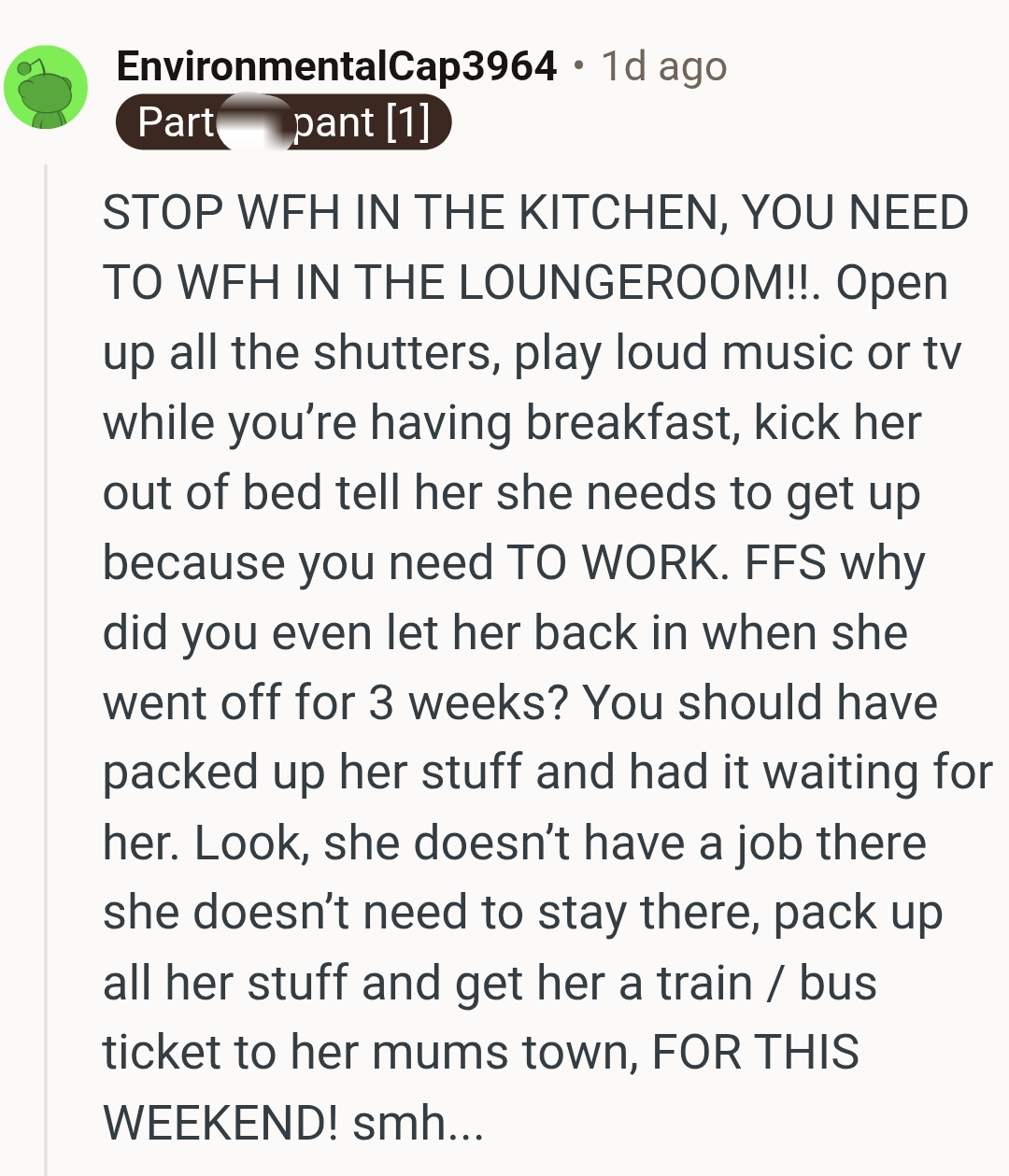 The OP should have packed up all her stuffs