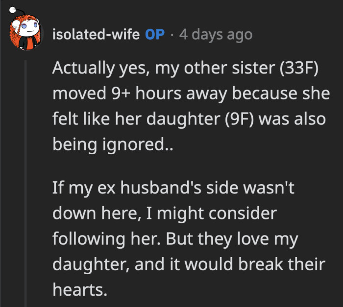 It has happened to OP's niece before, so the unfair treatment just moved to her daughter