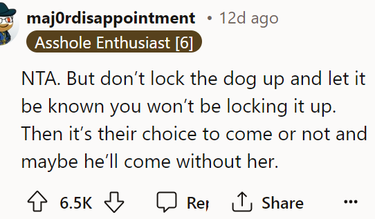 A Redditor said she shouldn't be locking up her dog for them