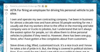 Manager Fires Employee Because He Kept Bringing His Political Beliefs To Company's Jobsites