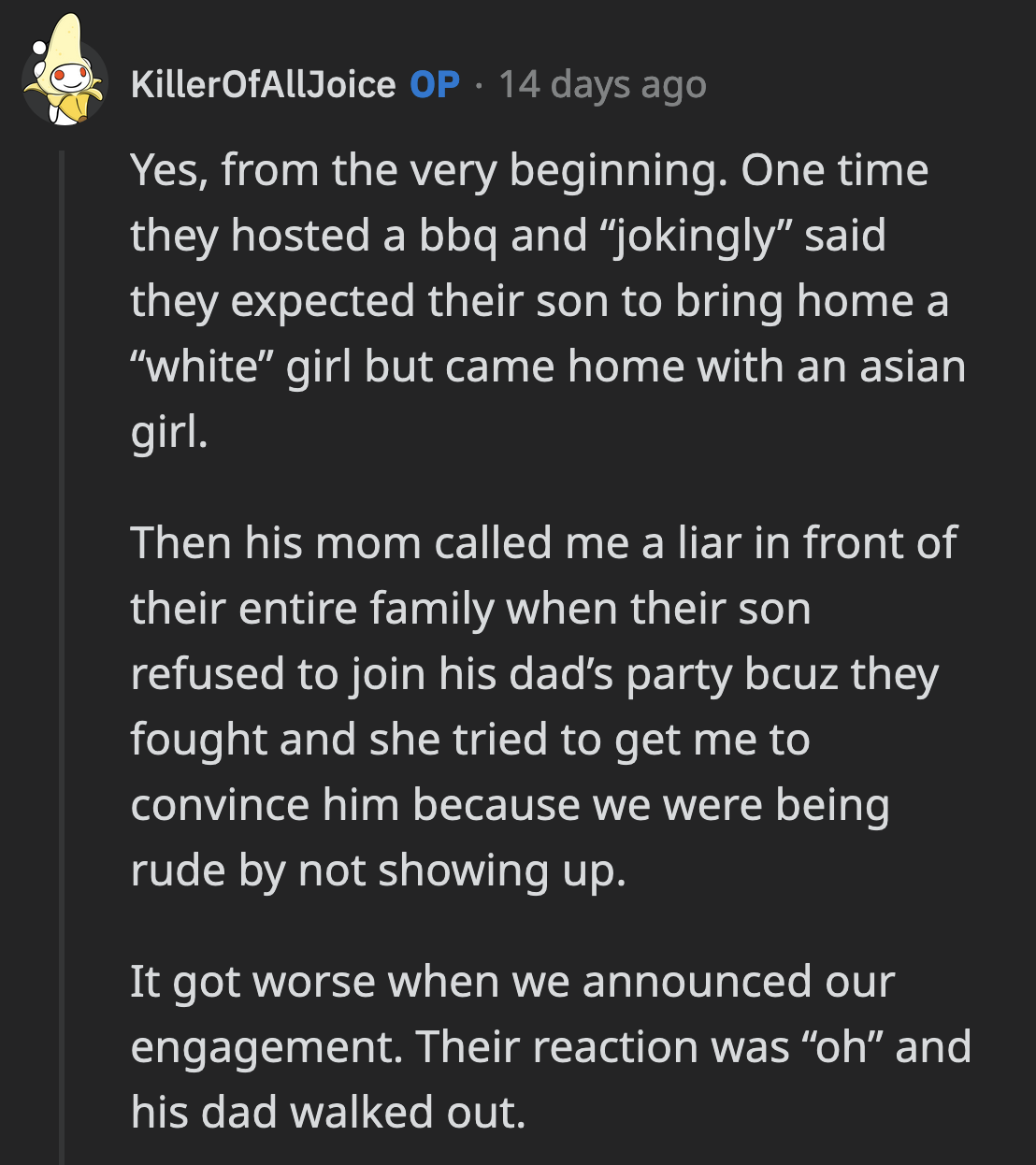 So, they hate OP because she's Asian and they expected to have a Caucasian daughter-in-law?