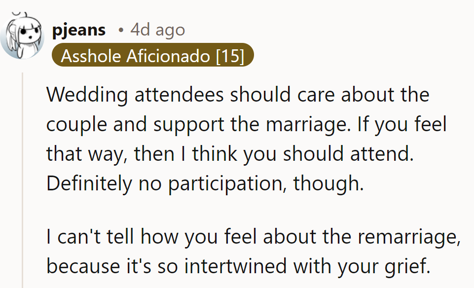 Wedding attendance isn't mandatory; supporting the couple's marriage is. No participation necessary, just RSVP.