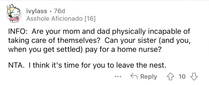 Op chose the right time to leave the nest.