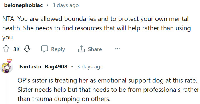 The sister needs help, but from a professional.