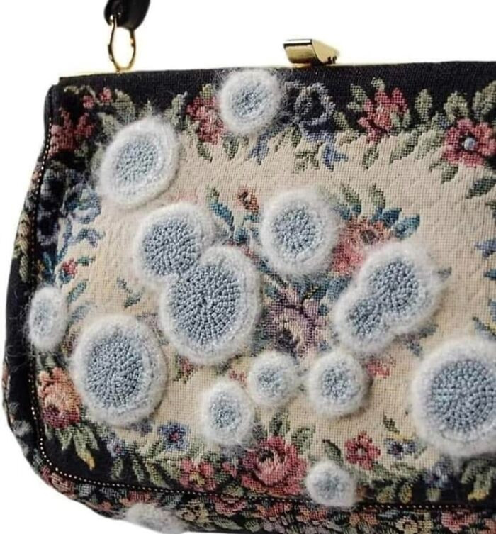 22. Crocheted mold on vintage handbags. It’s well executed, but… why oh why?