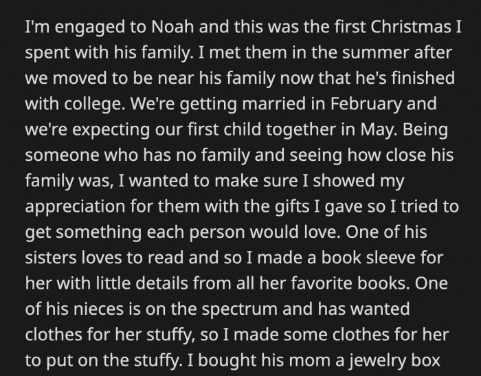 For example, she made a book sleeve for Noah's sister with tiny etchings from all of her favorite books.