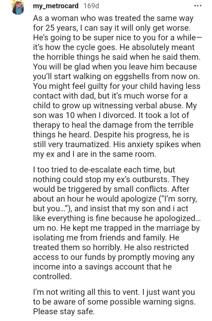 The OP will be glad when she leaves