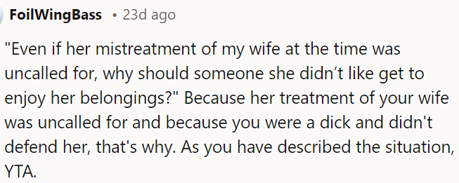 OP is the as*hole because he didn't defend his wife when she was mistreated.