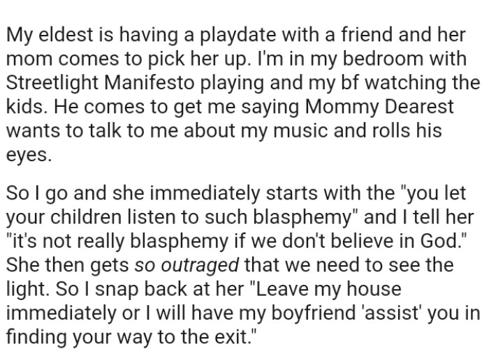 The OP told Karen that it's not really blasphemy if they don't believe in God