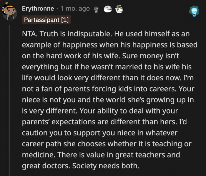 Will OP continue what her parents did and force the young generation in their family to choose high-paying jobs?