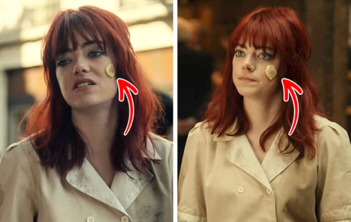 13. A slice of banana stuck to the cheek of the main character in Cruella became larger in just a few seconds.